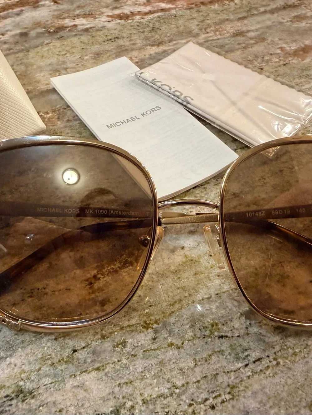 Michael Kors Gold Frame Brown Lens Oversized Sunglasses